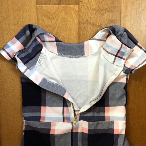 H&M Girls 8-10 Blue and Pink Plaid Pleated Shift Dress Pockets Academic School - Picture 7 of 8